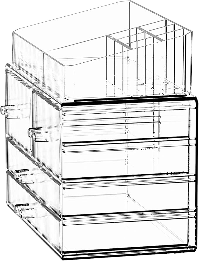 ZHIAI Stackable Storage Drawers, Acrylic Bathroom Counter Organizer Clear Makeup Organizers for Vanity, Kitchen Cabinets, Bathroom, Undersink, Home Organization and Storage (1 Top 4 Drawers D)