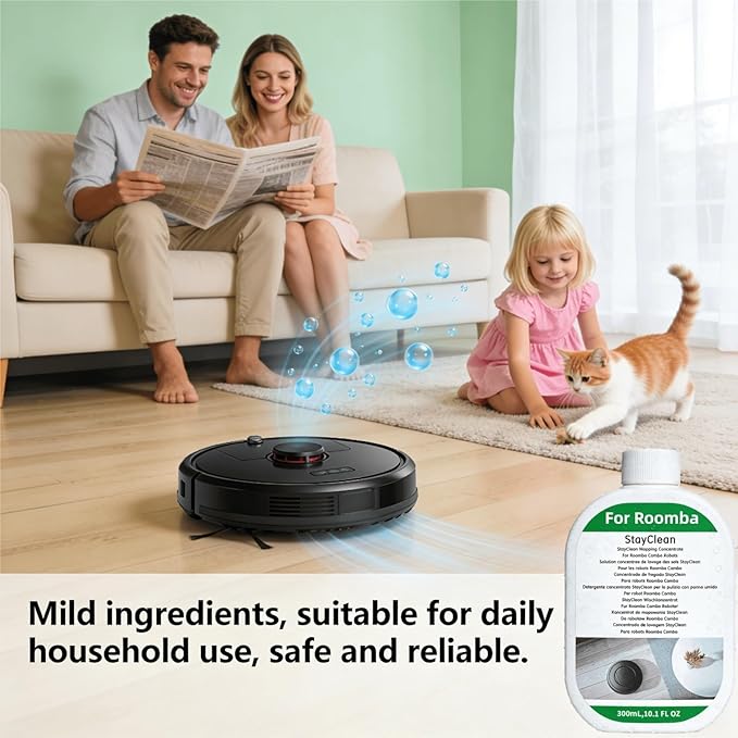 Floor Cleaner Liquid, 1 Bottle, 300ml Fresh Scent, Low Foam Formula, Deep Cleaning, Compatible with Roomba Plus 405/505/Max 705 Cleaning Robot