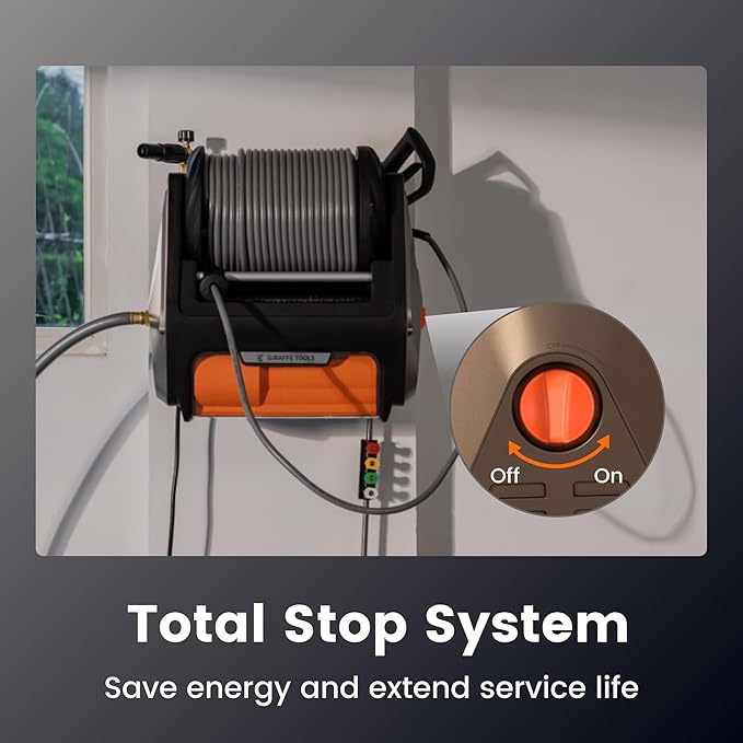 Giraffe Tools Wall Mounted Pressure Washer Pro with Upgraded 1800W Motor, Max 2900 PSI, 2.2 GPM Electric Power Washer with 100ft Retractable Pressure Hose, Automatic Rewind