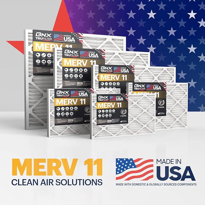 BNX TruFilter 20x20x1 Air Filter MERV 11 (12-Pack) - MADE IN USA - Allergen Defense Electrostatic Pleated Air Conditioner HVAC AC Furnace Filters for Allergies, Dust, Pet, Smoke, Allergy MPR 1200 FPR