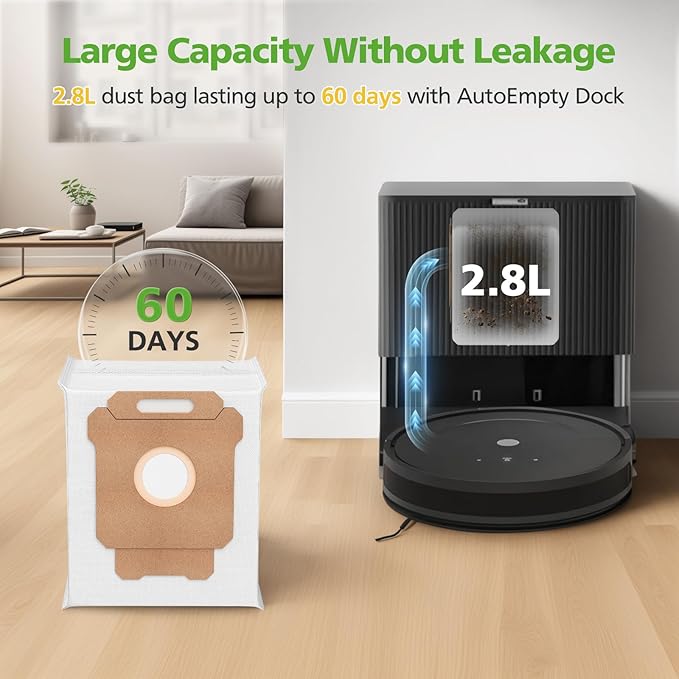 105 Dust Bags for iRobot Roomba Essential 104 Vac/104 Combo/105 Vac/105 Combo/Plus 404/405/505 Combo/504 Vac/Max 705 Vac&Combo/Q0520 Robot Vacuum Cleaner, 2.8 L Disposal Vacuum Bags for Roomba