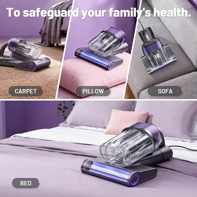 LED Display Mattress Vacuum Cleaner, 18Kpa Bed Vacuum Cleaner with 253.7nm UV-C Light, HEPA Filter & Ultrasoni, 149℉ Heat, Triple-Cup Versatile Handheld Vacuums for Bed Sofa Carpets Pet Hair Fine Dust