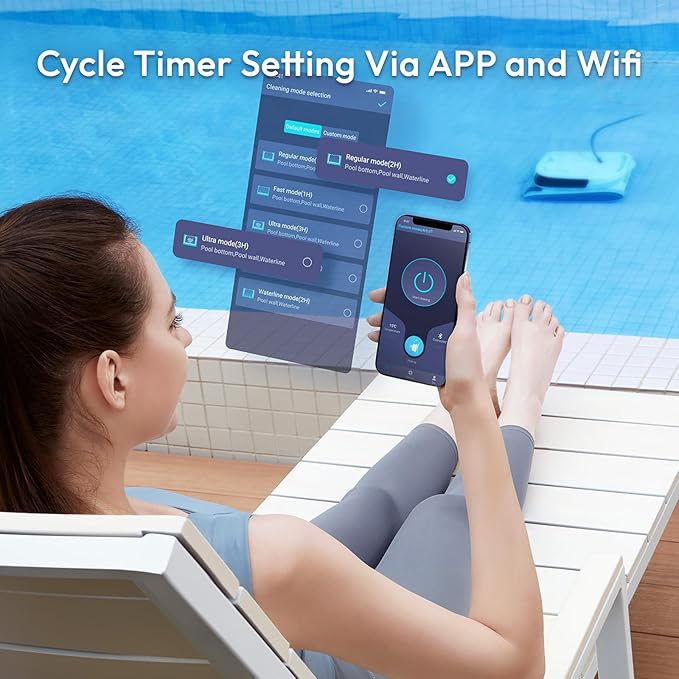Robotic Pool Cleaner, Pool Vacuum Cleaner with Dual Inlet for Above/In ground Pools up to 1,614 Sq.ft, 210 Mins Runtime, Wall/Floor Cleaning, Waterline Tech, Smart Navigation, APP/Cloud Control