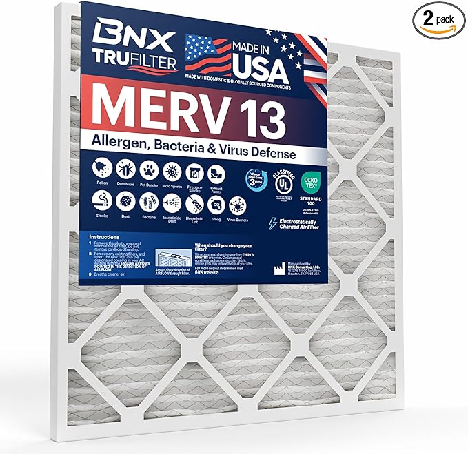 TruFilter Compatible with AprilAire 413 Replacement Filter for AprilAire (2-Pack) - MERV 13 - MADE IN USA - HVAC AC Furnace Filters Allergies, Mold, Bacteria, Smoke, MPR 1900 FPR 10 Air Filter 16x25x4