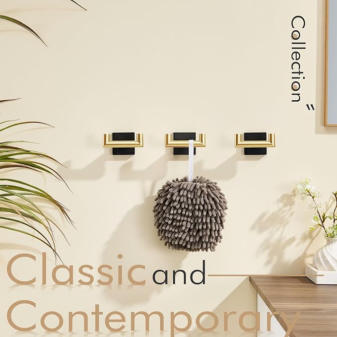 KOKOSIRI Robe Hooks Bath Towel Hooks Bathroom Hardware Double Coat Hooks Wall Mounted, Stainless Steel 3 Pack Black with Gold B1015GDK-P3