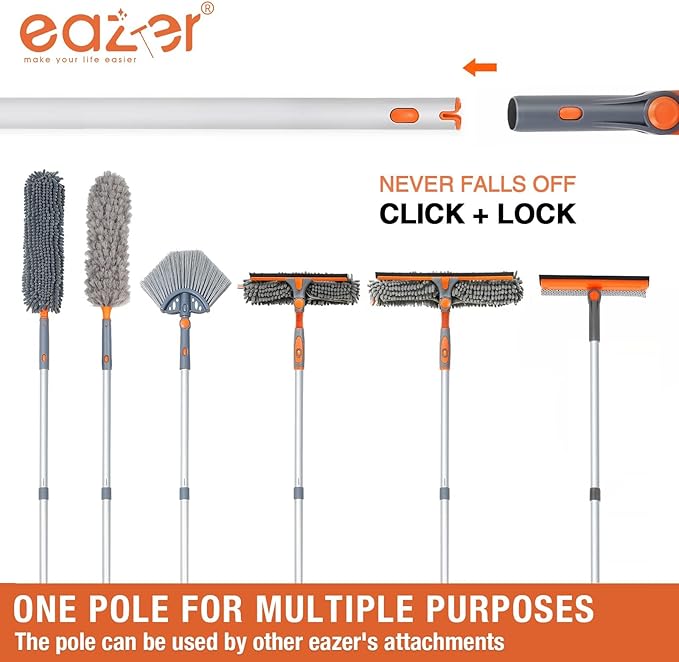 eazer Professional Window Squeegee, 2-in-1 Rotatable Squeegee for Window Cleaning Kit, Window Cleaner Tool, Window Washing Equipment Kit with Extension Pole (20''-30'') for Shower/Windshield