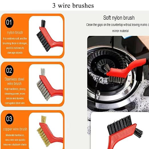 Wire Brush 4Pcs Set Nylon/Brass/Stainless Steel Wire Brushes for Cleaning Rust Removal in Holes, Dirt & Paint Scrubbing with Deep Cleaning – 7 Inches (Brass+Nylon+Stainless Steel)