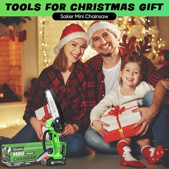 Saker Mini Chainsaw Cordless,6 Inch Chainsaw, Mini Electric Chainsaw Cordless Battery Powered,One-Hand Portable Chain Saw for Tree Trimming, Pruning&Wood Cutting,Valentine's Day Gifts for Men Husband