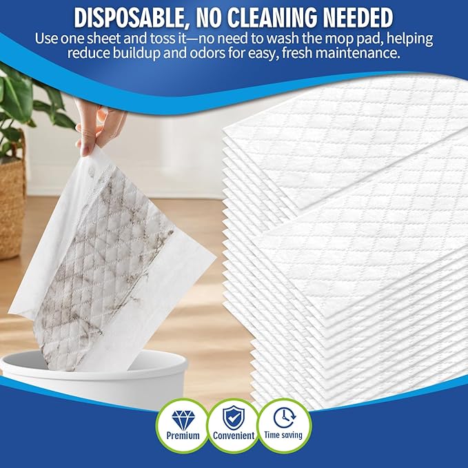 24 Count Disposable Wet Mop Pad Compatible with Clorox Mop, Sweeper Mop, or Other Standard Mopping Tools, Floor Wipes for Mopping Cleaning, Unscented