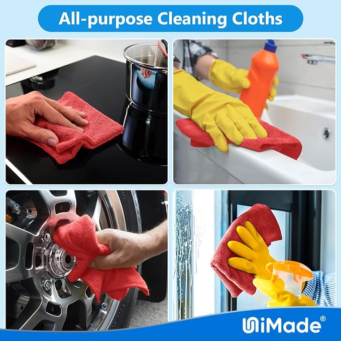 Shop Towels Rags, 50 Pack Reusable Shop Rags Bulk Microfiber Cleaning Cloth Lint Free Cleaning Towels for Car Kitchen Automotive Bar Mechanic Restaurant Garage, 11.5"x 11.5", Red