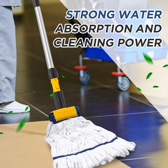 Hushee 6 Pack Large Microfiber Tube Mop Heads 18 oz Heavy Duty Commercial Industrial Wet Mop Head Refill Reusable Machine Washable Looped End Mopheads for Hardwood, Tile, Laminate Floors (White)