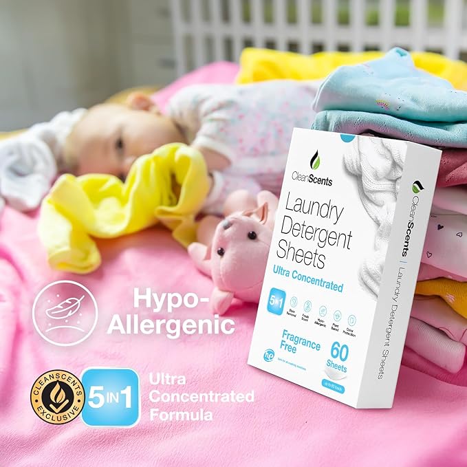 CleanScents Laundry Detergent Sheets (60 Sheets) (Fragrance Free)