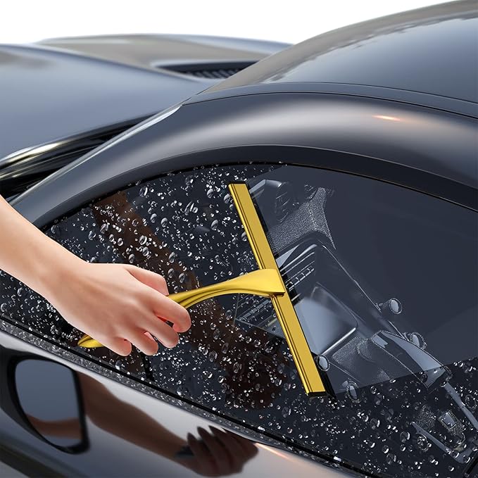 Shower Squeegee Set, 14-Inch Stainless Steel Squeegee, All-Purpose Squeegee for Bathroom, Shower Doors, Mirrors, Tiles, and Car Windows - 100% Streak Free, Includes Shower Door Hook and Adhesive Hook