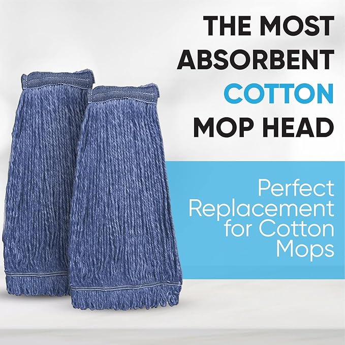20oz Heavy Duty Cleaning Mop Head Replacement - Commercial Replacement, Wet Industrial Blue Cotton Looped End String Head Refill (10 Pack)