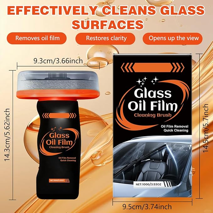 2PCS Glass Oil Film Remover for Car, Roll-On Glass Compound with Cleaning Board, Removes Oil Film & Smudges, Improve Windshield Clarity and Visibility for Safe Driving