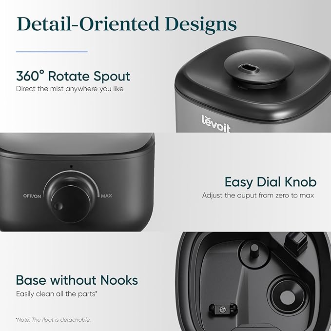 LEVOIT Classic 160 Top-Fill Ultrasonic Cool Mist Humidifier, Super Easy to Fill and Clean, Quiet Operation for Bedroom Home Baby & Plants, Auto Shut-off for Safety, 360ยฐ Rotating Nozzle, 2.5L, Black