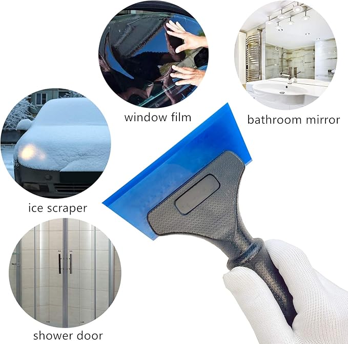 Heavy Duty Car Windshield Squeegee Rubber Shower Squeegee Water Blade Ice Scraper Rubber Squeegee Glass Wiper with Non-Slip Handle for Bathroom Cleaning, Window Tinting, 8Inch