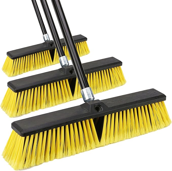 18 Inches Push Broom Outdoor- Heavy Duty Broom with 63" Long Handle for Deck Driveway Garage Yard Patio Concrete Floor Cleaning
