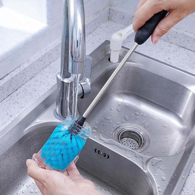 Stainless Steel Water Bottle Brush, Long Handle Scrubbing Brush, Built for Cleaning Sports Bottles, Baby Bottles, Cups, Coffee Mugs, Glasswares, Wine Decanters, Flask, 2 Pack, 13 in - 15 in