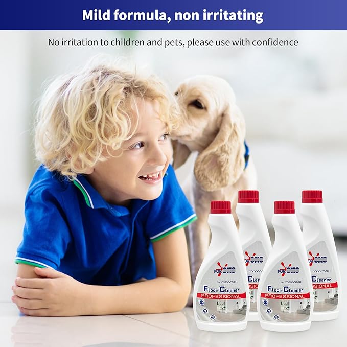 Floor Cleaning Solution 4 Bottles Refill, Fresh Scent, Compatible with Roborock Series & All Robot Vacuums, Eco-Safe, Streak-Free Formula for Hard Floors, Pet & Kid Friendly