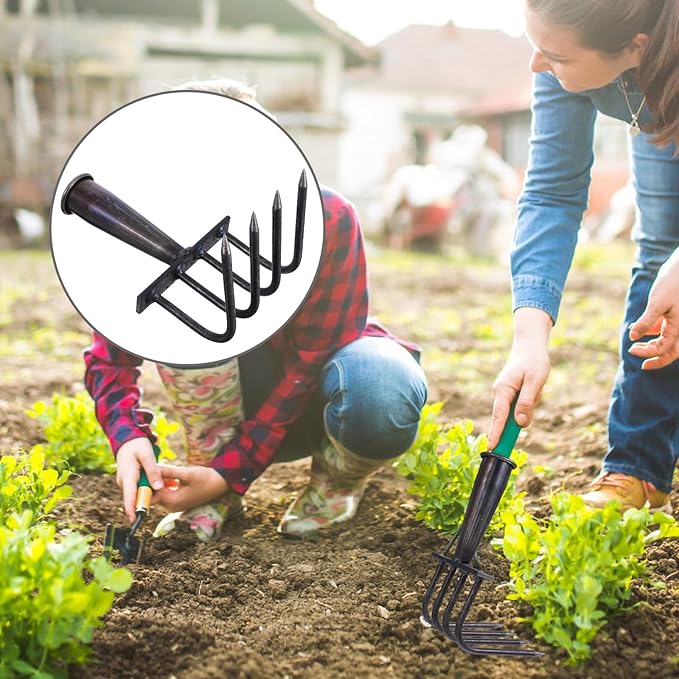 Gadpiparty 4-Tine Heavy Duty Manganese Steel Landscape Rake Head for Lawn and Garden, Metal Hand Rake Tool for Leaf Removal and Soil Loosening, Sturdy Yard Gardening Equipment
