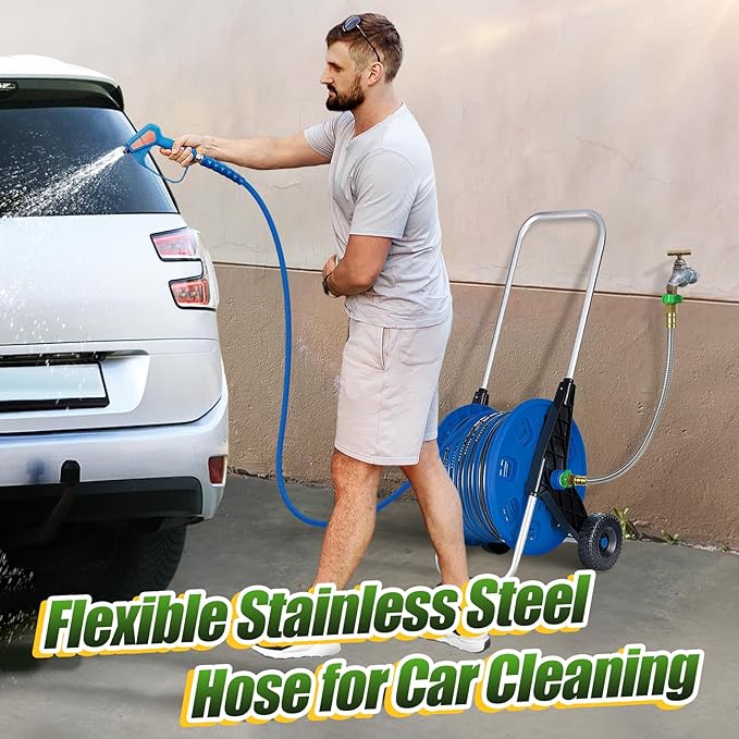 Short 2ft Garden Hose with 3/4'' Female to Female Connector - Metal Leakproof Leader Hose for Reel, Heavy Duty 304 Stainless Steel Flexible Water Pipe for Outdoor Garden Watering Car Pet Cleaning