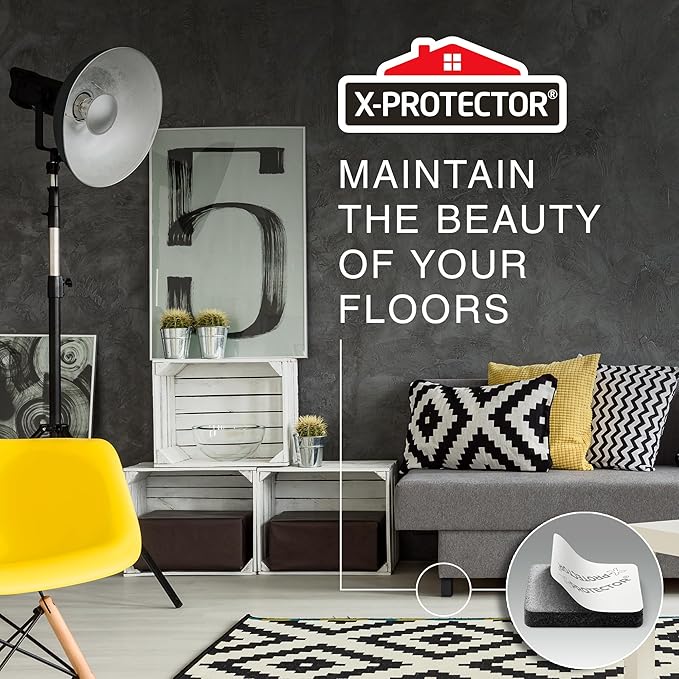 X-PROTECTOR Felt Furniture Pads - 48 PCS 1" - Felt Pads Floor Protectors - Chair Felt Pads - Felt Pads for Furniture Feet - Furniture Pads for Hardwood Floors - Protect Your Floors! (Black, Square)