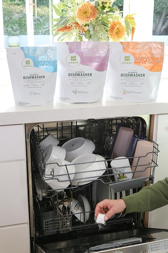 Grab Green Automatic Dishwashing Detergent Pods, 132 Count, Fragrance Free, Plant and Mineral Based, Superior Cleaning, Powerful Grease Removal, Brilliant Shine