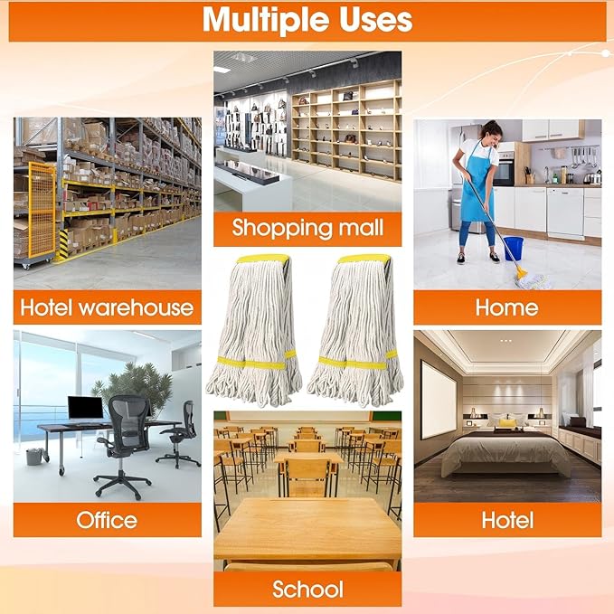 6 Pack Heavy Loop End Cotton String Mop Head Heavy Duty Mop Head Commercial Refills Mop Head Replacement for Home Industrial Commercial Floor Cleaning(White, Yellow)