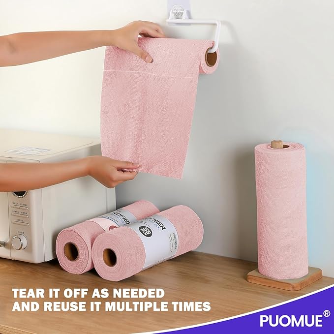 55 Pack Microfiber Cleaning Cloth Roll, Tear Away Reusable Towels, 11" X 9", Ultra Absorbent & Lint Free Microfiber Cloth for Cleaning Cars, Kitchen, Window, Home and Shop (Pink, 9"X11"-55PK)