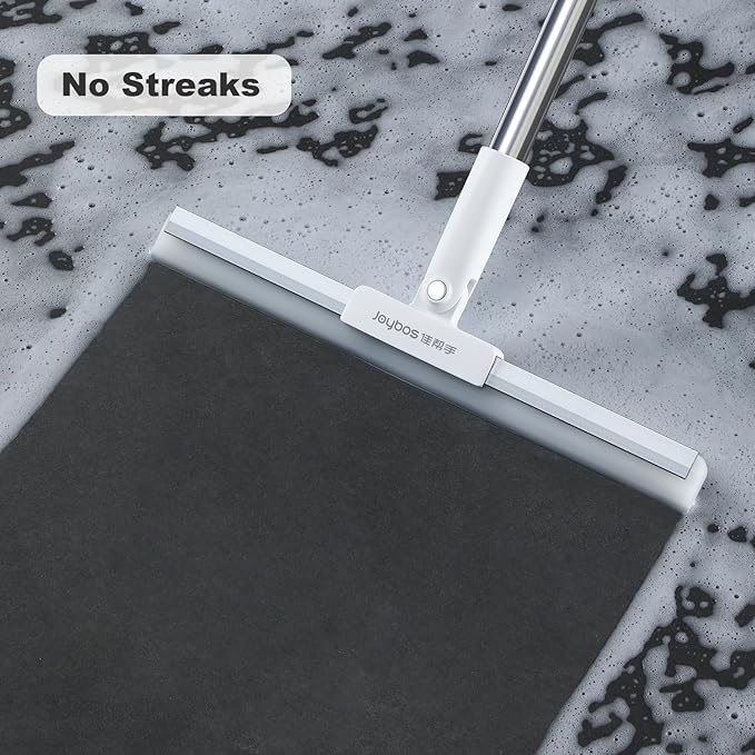 JOYBOS Rubber Squeegee for Floor, 50'' Long Handle Floor Squeegee Broom, Silicone Broom for Pet Hair Remover, Sweeper Window Squeegee for Floor, Tile, Grout, Brick, Decks, Garages,Basement
