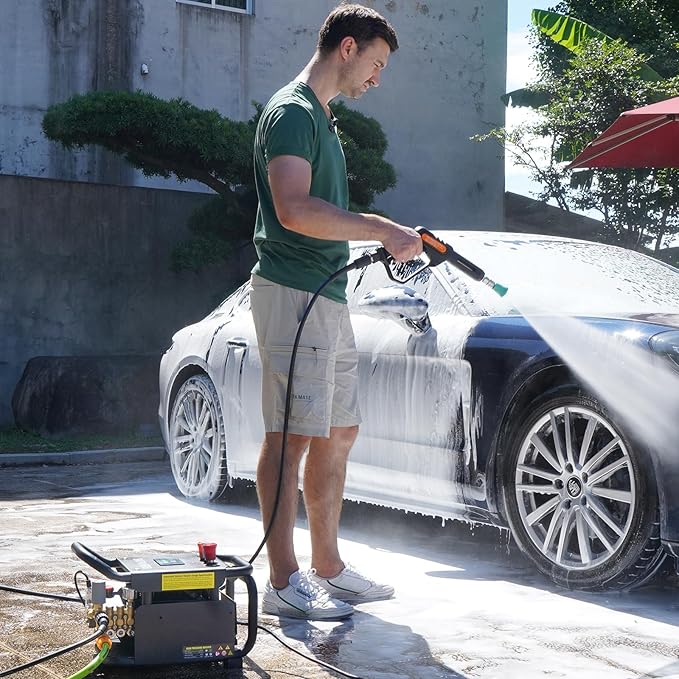 2025 Upgraded 100bar 2.3GPM Commercial Electric Pressure Washer–PM Inverter 3HP Motor,Horizontal Triplex Pump,Power Washer with 65dB Quiet,with 7 Nozzles (0°/15°/25°/40°/Soap/Turbo) for Cars/Driveway