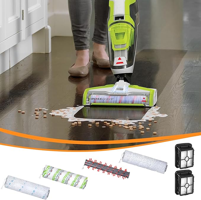 4 Brush Rolls and 2 HEPA Filters Replacement Parts Compatible with Bissell CrossWave 2554 2554A 2590 2593 2596 and HydroSteam 35151 3515 35152 3513 3518 Cordless Wet Dry Vac