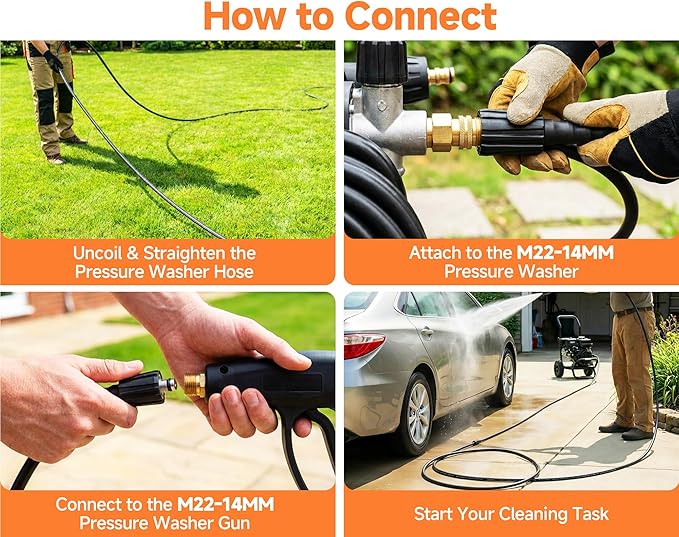 Pressure Washer Hose 50FT 1/4", 3300 PSI Wear & Kink Resistant Power Washer Hose with M22-14mm Fitting, High Pressure Replacement Hose for Gas & Electric Pressure Washers