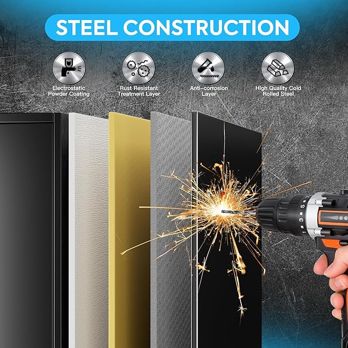 SUXXAN Broom Closet Storage Cabinet, 61.6" x 11.7" x 27.5" Metal Cleaning Cabinets with Hooks and Hanging Rods, Lockable Cabinet with Pegboard, Adjustable Shelf,for Garage, Laundry Room