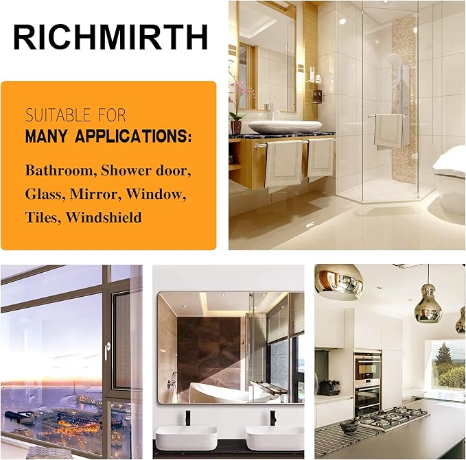 Shower Squeegee for Glass Doors 10" - All Purpose Squeegee for Window Bathroom Glass Mirror Bathroom Tile with Suction Cup Hooks - Black