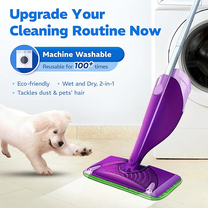 2 Pack Reusable Mop Pads, Compatible with Wet Jet, Wet Pads Refill for WetJet, Microfiber Cloths for Hardwood Floors Cleaning, Machine Washable Mop Pads, Wet Dry Use