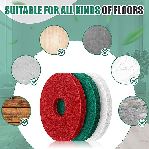 3 Pcs 12" Cleaning Orbiter Pads Commercial Floor Buffer Pads Hardwood Floor Maintenance Scrubber Polisher Cleaning and Stripping for Orbiter Machine (Green,Red,White)
