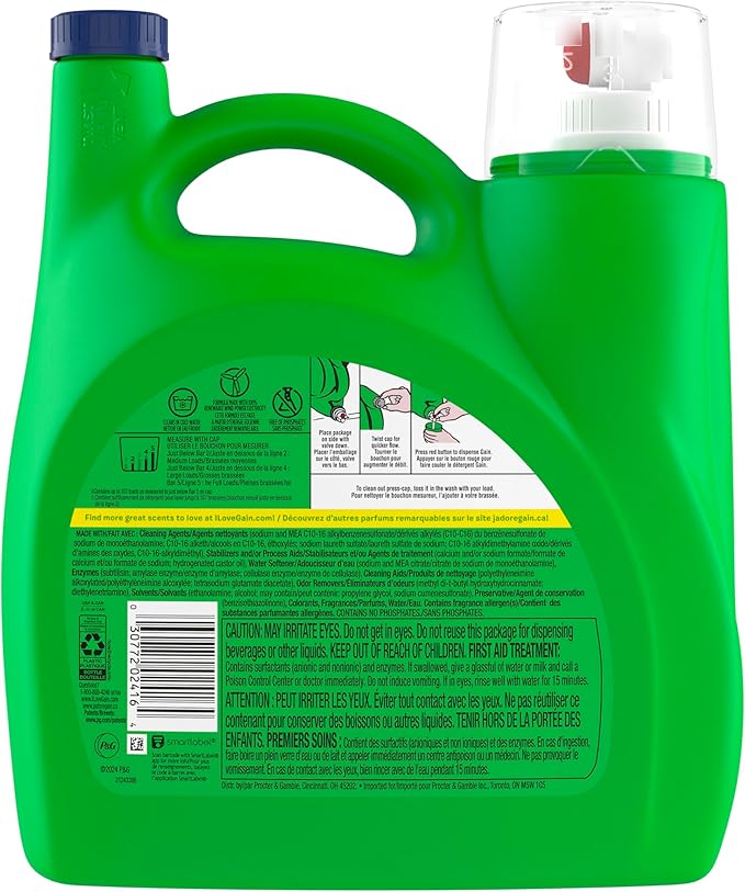 Gain + Odor Defense Liquid Laundry Detergent, Super Fresh Blast Scent, 107 Loads, HE Compatible Washing Soap