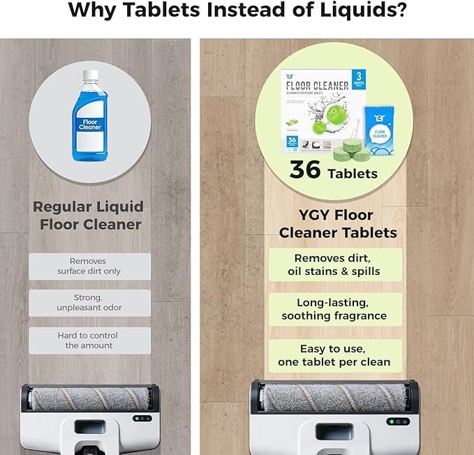 YGY 36 Pack Lemongrass Scent Floor Cleaning Tablets, Compatiable with Tineco iFLOOR, Floor One S3/S5/S6/S7 Wet Dry Vacuum MopโDeep Clean & DeodorizeโClean Machine,Individually Wrapped