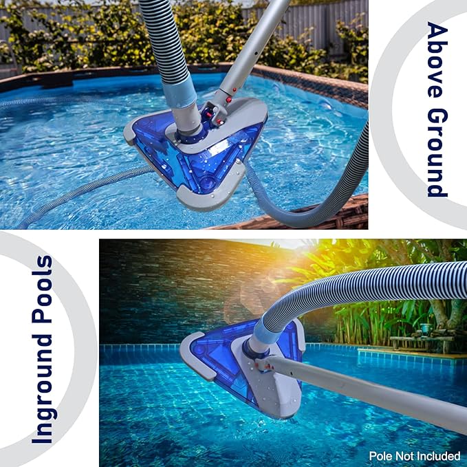 POOLWHALE Professional 1-1/2-Inch x 24-Feet Swimming Pool Vacuum Hoses with Swivel Cuff and Triangular Weighted Flex Vacuum Head, Perfect for Above Ground and Small Inground Pools