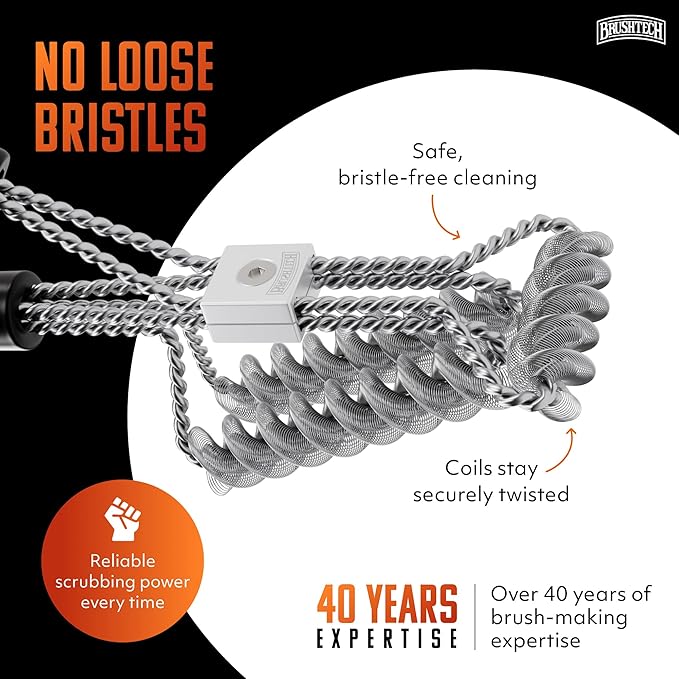 Brushtech Tactical Safety Grill Brush - Heavy-Duty BBQ Grill Cleaning Brush with Stainless Steel Springs, Large Handle for Deep Cleaning - Great, Made in USA