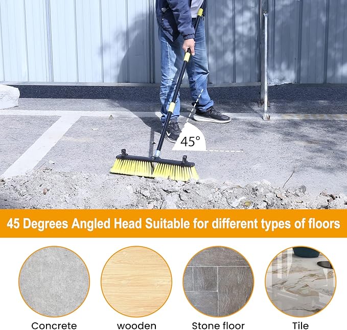 KeFanta 18 Inches Push Broom Outdoor- Heavy Duty Broom with 63" Long Handle for Deck Driveway Garage Yard Patio Warehouse Concrete Floor Cleaning