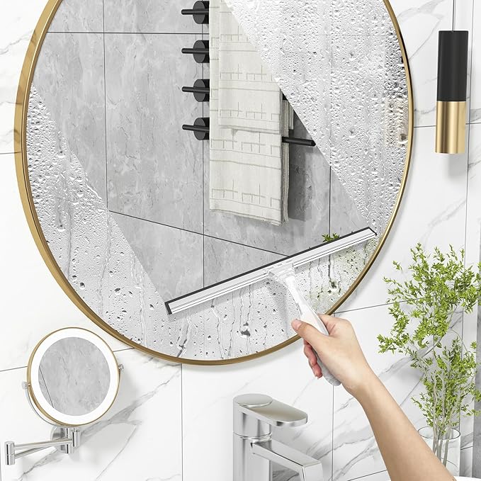 AmazerBath Squeegee for Shower Glass Door, Shower Squeegee for Glass Doors - All-Purpose Squeegee with Hook for Shower Doors, Windows, Mirrors, Tiles and Car Glass, 12 Inches - Clear