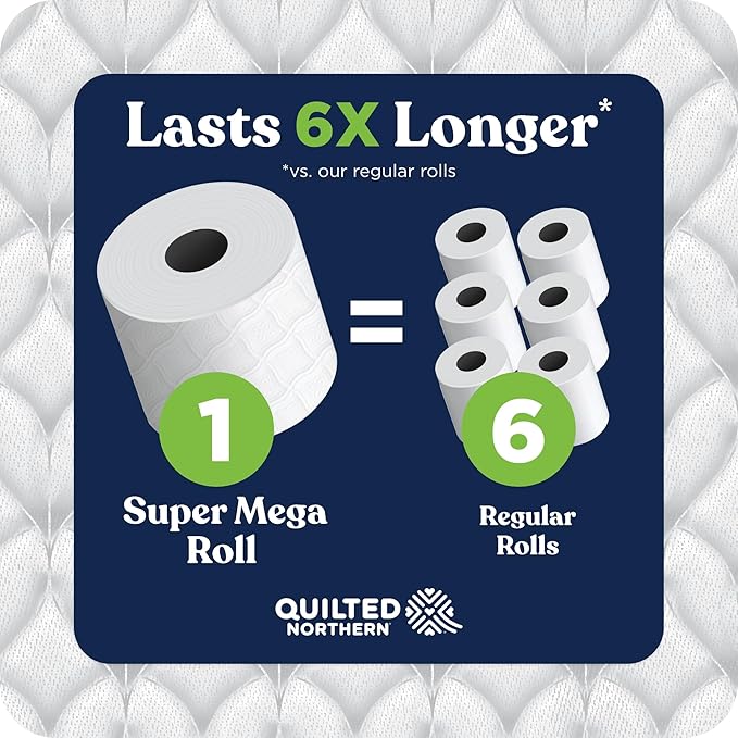 Quilted Northern Ultra Soft & Strong Toilet Paper, 8 Super Mega Rolls = 48 Regular Rolls, 5X Stronger*, Premium Soft Toilet Tissue