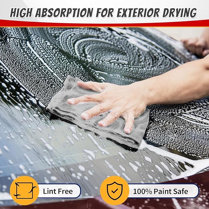 FIXSMITH Microfiber Cleaning Cloth, Shop Towels Bulk, 24 Pack Grey Microfiber Towels for Cars, All-Purpose Absorbent Cleaning Rags, Dust Cloth for Automotive, Mechanic, Garage, Bar, 12 x 11 inch