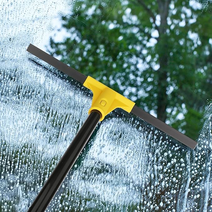Squeegee Broom for Floor, 18'' Heavy Duty Rubber Wiper with 60'' Long Handle for Bathroom Tile, Garage Concrete, Deck, Shower Glass, Window Cleaning