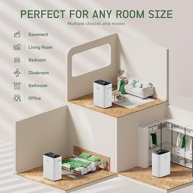 80 Pints Energy Star Dehumidifier Basement Home, Smart Silent Dehumidifier with Drain Hose, 1.32 Gal Water Tank, Intelligent Humidity Control, 24H Timer, for Large Room Bathroom Bedroom