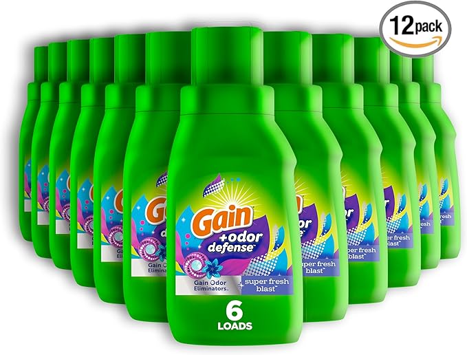 Gain Odor Defense Liquid Laundry Detergent, Super Fresh Blast Scent, 2 x 65 fl oz, 2 x 45 loads, total of 90 loads, 2 in 1, Laundry Detergent Liquid Soap, HE compatible