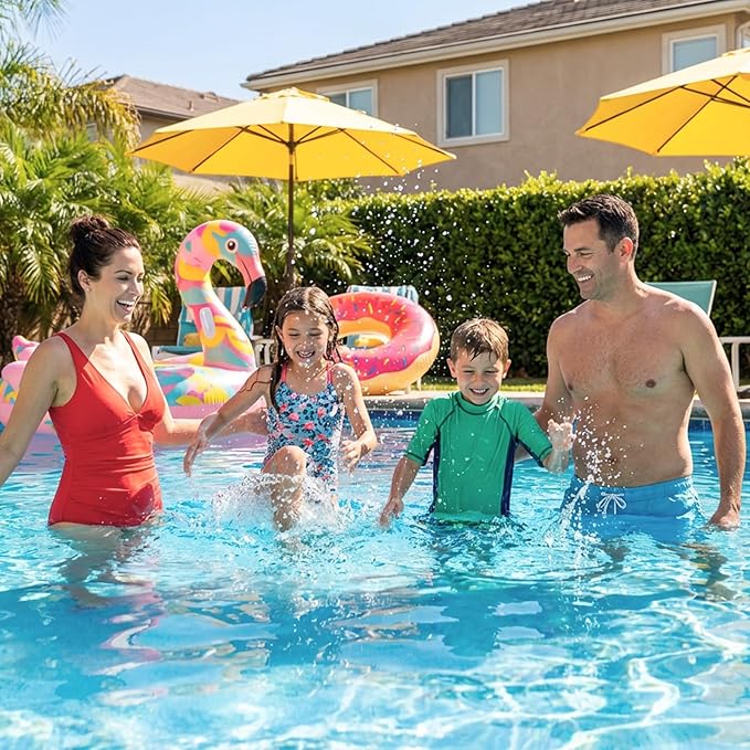 UIRWAY 6-in-1 Deluxe Swimming Pool Cleaning Kit - Includes Detachable Pool Brush, Deep Leaf Skimmer & Fine Mesh Net, Small Brush, Gloves, Adjustable Aluminum Pole Inground & Above Ground Cleaning